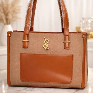 Sienna Luxe Canvas & Leather Designer Tote Handbag for Women