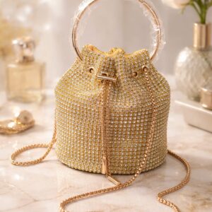 Aurelia Luxe - Royal Radiance Crystal Potli – Luxury Golden Evening Bag