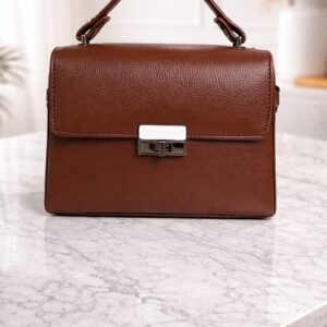 Amber Luxe Textured Vegan Leather Structured Top Handle Satchel Bag with Premium Lock Closure & Detachable Adjustable Shoulder Strap